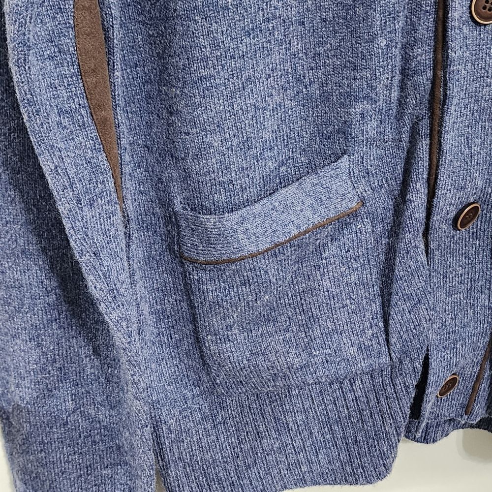 Singer + Sargent cardigan grandpa sweater blue & brown button up elbow patch M - Picture 3 of 5